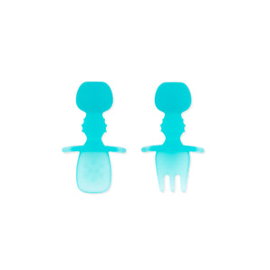 Bumkins Silicone Chewtensils®: Blue Jelly—a spoon and fork—ideal for teething or baby-led weaning.