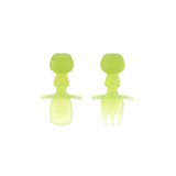 Bumkins Silicone Chewtensils®: Green Jelly includes a spoon and a fork made from premium LFGB-grade silicone.