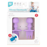 Bumkins Silicone Chewtensils®: Lavender are shown in a white packaging box, with a clear front window displaying the product.