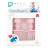 Bumkins Silicone Chewtensils®: Pink are shown in a white packaging box, with a clear front window displaying the product.