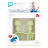 Bumkins Silicone Chewtensils®: Sage are shown in a white packaging box, with a clear front window displaying the product.