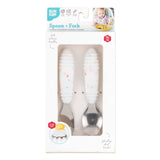 Bumkins Spoon + Fork: Vanilla Sprinkle is shown in a white packaging box with a clear front window displaying the set of utensils.