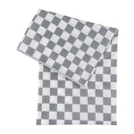 Bumkins Splat Mat: Charcoal Check features a gray and white checkered pattern and waterproof surface for easy cleaning.
