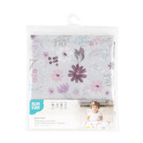 Bumkins Splat Mat: Floral is shown folded in plastic packaging bag with a hanger and cardboard insert.