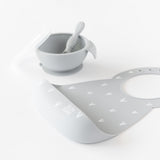 Bumkins Silicone Feeding 4-Piece Set: Gray rests on a white background.