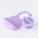 Bumkins Silicone Feeding 4-Piece Set: Lavender rests on a white background.
