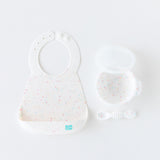 Bumkins Silicone Feeding 4-Piece Set: Vanilla Sprinkle is neatly arranged on a white background.