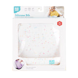 Bumkins Silicone Bib: Vanilla Sprinkle is shown in a white packaging box with a clear front window displaying the bib.