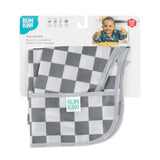 Bumkins Sleeved Bib: Charcoal Check is shown folded in its packaging.