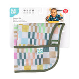 Bumkins Sleeved Bib: Motley Check is shown folded in its packaging.