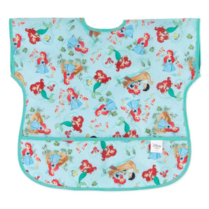 Bumkins Junior Bib: Ariel is a waterproof bib with various Ariel designs on a light blue background, perfect for toddlers.
