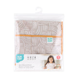 Bumkins Short-Sleeved Smock: Wander is shown folded in plastic packaging bag with a hanger and cardboard insert.