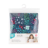 Bumkins Short-Sleeved Smock: Animal Prints is shown folded in plastic packaging bag with a hanger and cardboard insert.