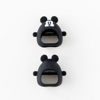 Two Bumkins Silicone Un-Droppable Mitt Teether: Mickey Mouse shown front and back on a white background.