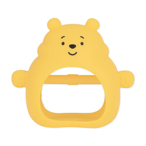 Bumkins Silicone Un-Droppable Mitt Teether: Winnie the Pooh features a yellow, smiling Winnie the Pooh design made of LFGB-grade silicone.