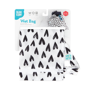 Bumkins Wet Bag: Hearts is shown folded on white cardboard packaging.