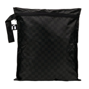 Roamio by Bumkins Wet Bag: Rich Black  features a black waterproof checkered design, zipper closure, and side handle.