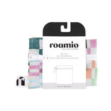 Roamio by Bumkins Wet Bag: Motley Check is shown folded in black & white cardboard packaging.