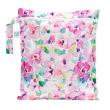 Bumkins Wet Bag: Watercolor features a vibrant floral pattern on waterproof fabric with zipper closure and side handle.