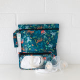 Bumkins Wet Bag + Clear Travel Bag 3 Pack Set: Jungle holds breast pump parts and accessories; animal prints, clear, colorful.