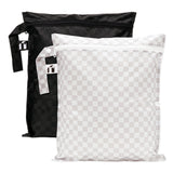 Roamio by Bumkins Wet Bag 2 Pack: Rich & Boujee—waterproof, checkered bags with zipper and snap-strap handles.