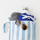 Roamio by Bumkins Wet Bag 2 Pack: Coastal holds a towel, water bottle, swimwear & sunglasses on the zipper. Waterproof & striped.