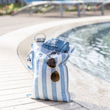 The Roamio by Bumkins Wet Bag 2 Pack: Coastal holds pool essentials like a water bottle, shorts, and sunglasses.