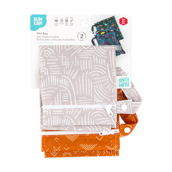 Bumkins Wet Bag 2 Pack: Wander + Grounded is shown folded in its packaging.