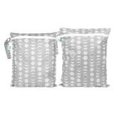 Bumkins Wet Bag + Wet/Dry Bag Set: Lunar Phase—2 gray eco-friendly, reusable bags with moon phase patterns for packing essentials.