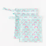 Bumkins Wet Bag + Wet/Dry Bag Set: Rainbow lays overlapping on a white background.