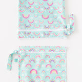 Bumkins Wet Bag + Wet/Dry Bag Set: Rainbow is neatly arranged on a white background.