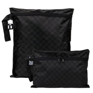 Bumkins Wet Bag + Wet/Dry Clutch Set: Rich Black includes 2 black waterproof bags in small and large sizes.