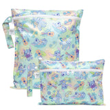 Bumkins Wet Bag + Wet/Dry Clutch Set: Disney Aloha Stitch includes 2 waterproof pastel bags with a tropical Stitch motif.