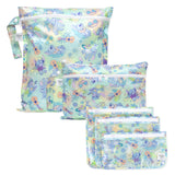 Bumkins The Chaos Coordinator Deluxe 5-Piece Set: Disney Aloha Stitch features pastel zippered pouches with Stitch designs in assorted sizes.
