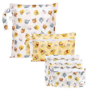 Bumkins The Chaos Coordinator Deluxe 5-Piece Set: Disney Pooh Bear + Friends features Winnie the Pooh-themed bags in yellow & white.
