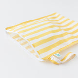A yellow Bumkins Wet Bag Plus 2 Pack: Blue + Yellow Stripe lays open on a white background.