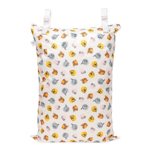 Bumkins Extra Large Wet Bag: Winnie + Friends features waterproof fabric and dual white straps, ideal for organizing laundry.