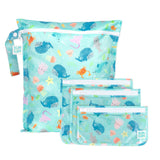 Bumkins Ocean Life Wet Bag + Clear Travel Bag 3 Pack Set features fun sea creatures—perfect for travel!.