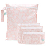 Bumkins The Chaos Coordinator Essential 4-Piece Set: Lace includes 4 zippered waterproof bags with pink floral patterns.