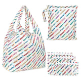Bumkins The Playdate Planner Deluxe 5-Piece Set: Mickey & Friends Varsity—5 white waterproof bags with a colorful character name pattern.