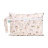 Bumkins Wet/Dry Clutch: Palm Daze: Beige waterproof fabric with a palm tree print, zipper closure, and side handle loop.