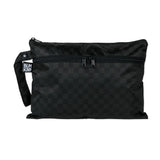 Bumkins Wet/Dry Clutch: Rich Black features dual zippers, a handle strap, and black checkered waterproof fabric.