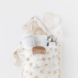 Bumkins Palm Daze set: a wet bag, clear travel bags & tote keep essentials—like notebook & water bottle—neatly organized.
