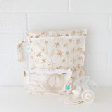 Bumkins Wet Bag + Clear Travel Bag 3 Pack + Packable Tote Set in Palm Daze—ideal for organizing essentials and pump parts.