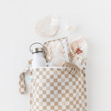 Bumkins Wet Bag + Clear Travel Bag 3 Pack Set in Sand Check holds essentials for travel, fits wet bag, nursing pads, and more.