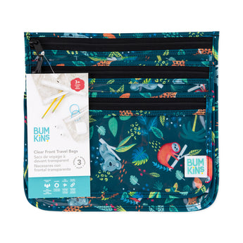 Bumkins Clear Travel Bag 3-Pack: Jungle is shown with its packaging tag.