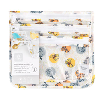 Bumkins Clear Travel Bag 3-Pack: Winnie and Friends  is shown with its packaging tag.