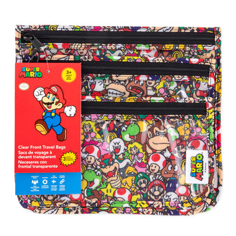 Bumkins Clear Travel Bag 3-Pack: Super Mario™ Mashup is shown with its packaging tag.