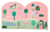 Illustration of a dragon, tower, and pond for Stick and Play, Fairy Tale by Floss and Rock; ideal for educational play books or stickers.