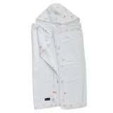 Bebe Au Laits ultra-plush Baby Hooded Towel, Animal Alphabet, features a built-in terry cloth hood and animal prints.